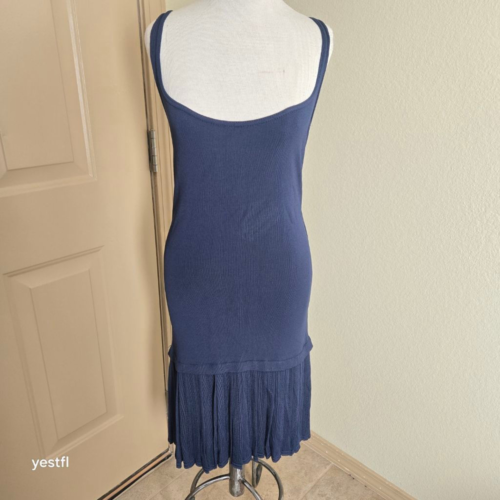 Vintage ALAÏA Navy Blue Ribbed Knit Midi plaid Dress M